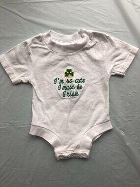 6-Months Kiddie Kats Irish Onesie; White w/I'm so cute I must be Irish on front